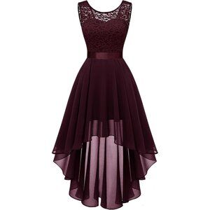 BeryLove Women Burgundy Chiffon Scoop Neck Sleeveless Lace Cocktail Dresses